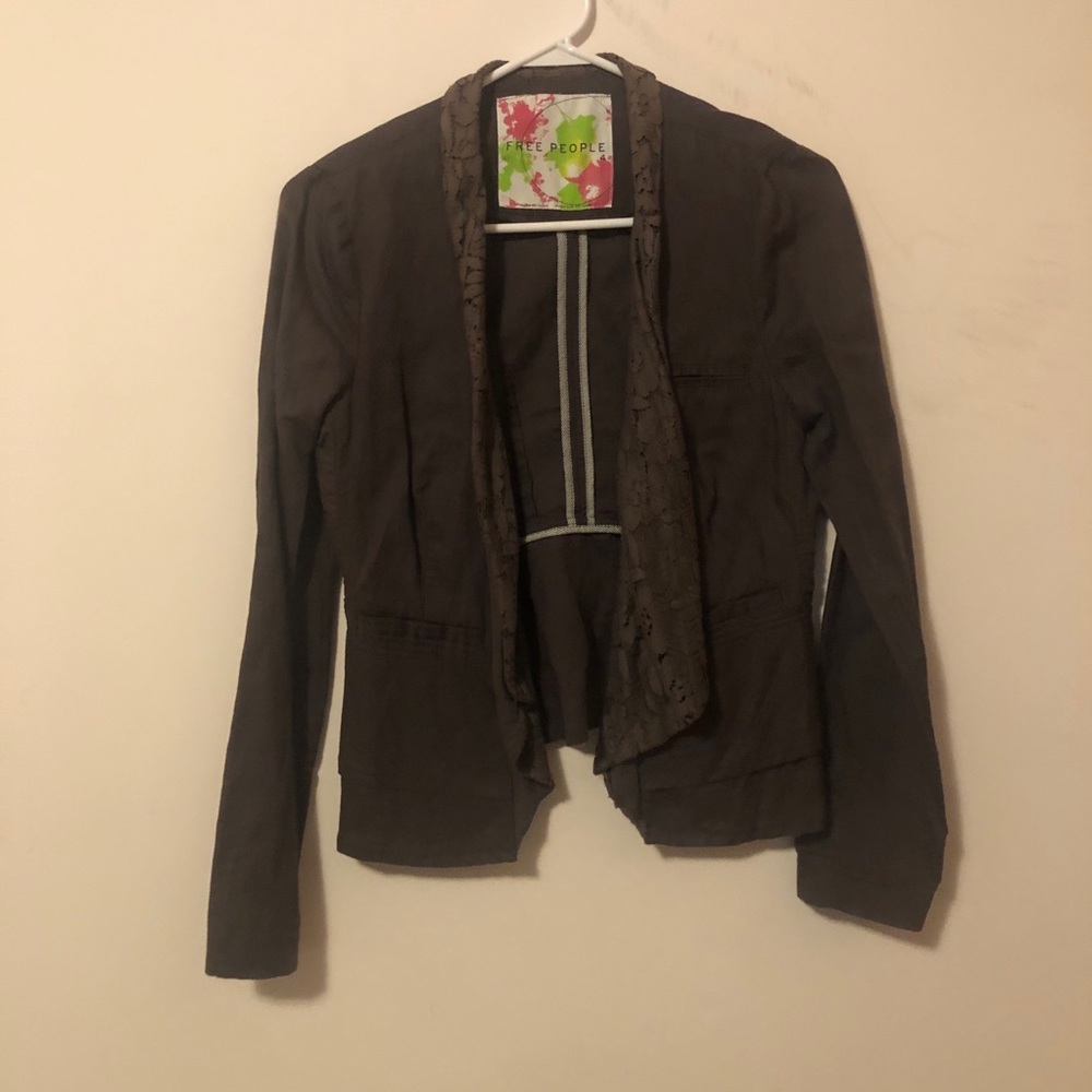 Free People Brown Jacket with Lace Trim